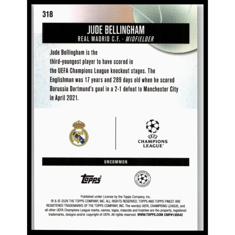 2025-26 Finest UEFA Jude Bellingham #318 Real Madrid CF Uncommon